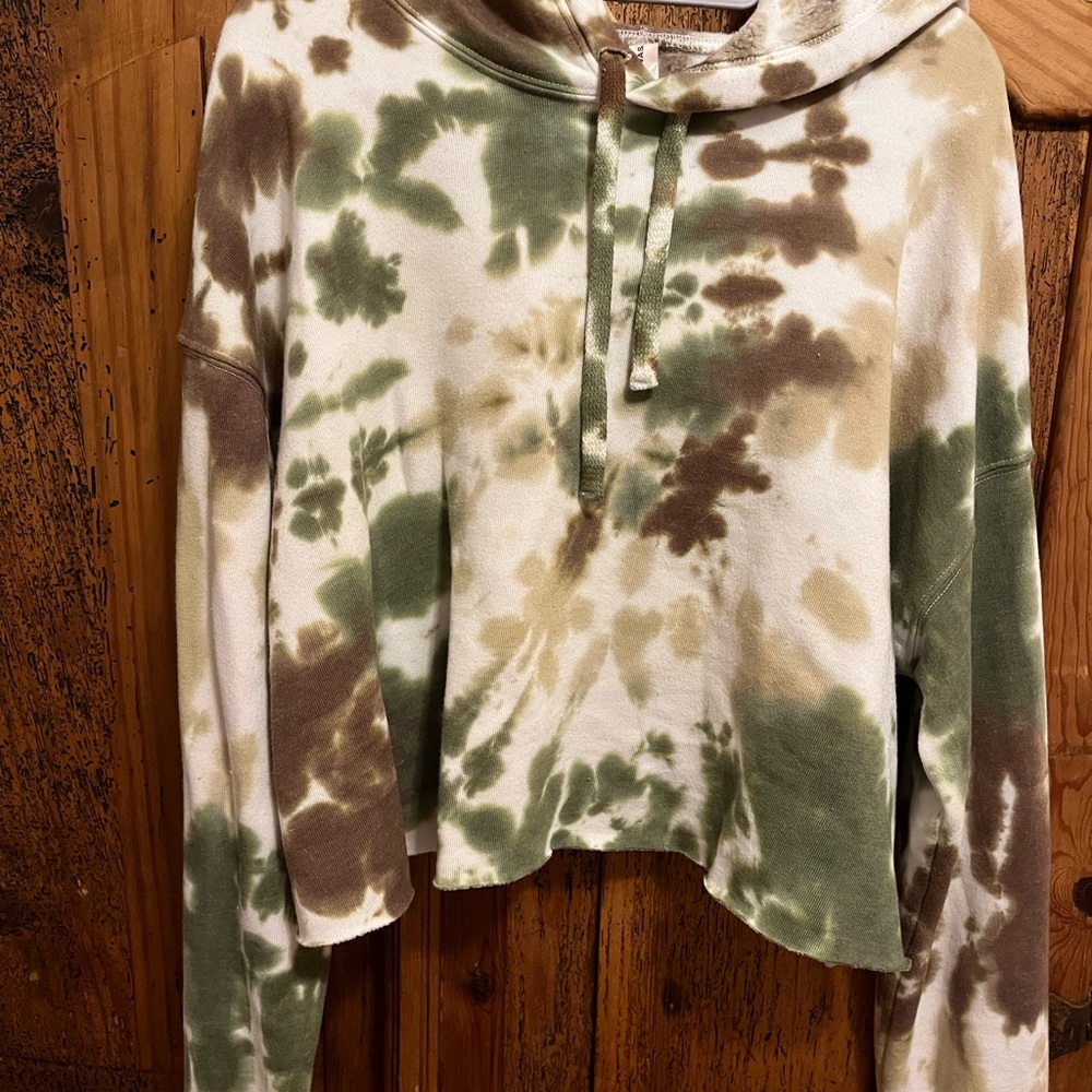 Tie-Dye Hooded Sweatshirt - Green and Brown
